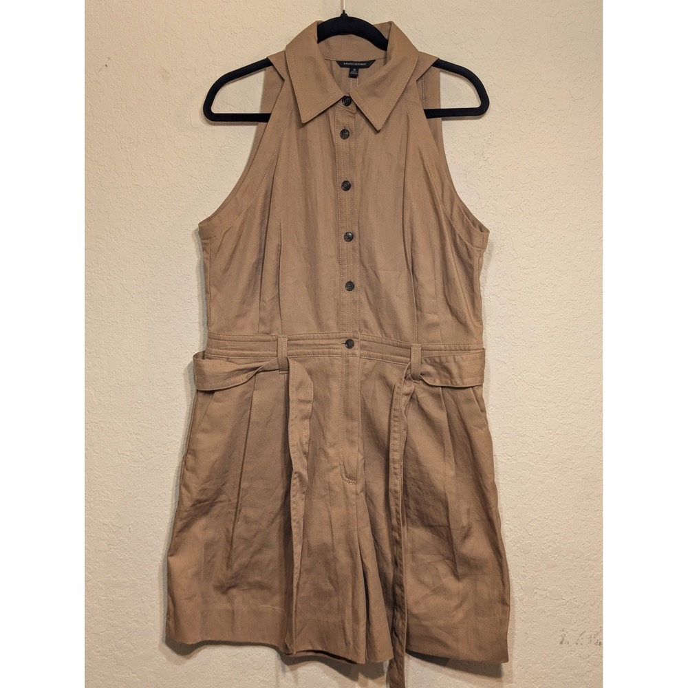 Banana Republic Khaki Sleeveless Button-Front Romper